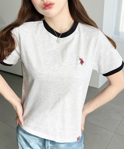 U.S. POLO ASSN.(ユーエスポロアッスン)の「moment+別注【U.S.POLO ASSN.】ワンポイント刺繍リンガー半袖Tシャツ(Tシャツ/カットソー・レディース・オフホワイト/オートミール/ネイビー・M/L)」の11枚目の写真