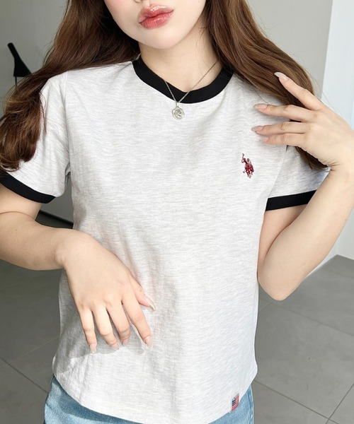 U.S. POLO ASSN.(ユーエスポロアッスン)の「moment+別注【U.S.POLO ASSN.】ワンポイント刺繍リンガー半袖Tシャツ(Tシャツ/カットソー・レディース・オフホワイト/オートミール/ネイビー・M/L)」の13枚目の写真