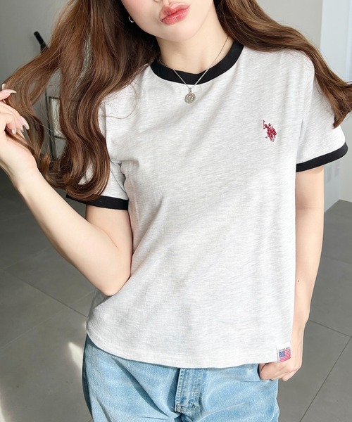U.S. POLO ASSN.(ユーエスポロアッスン)の「moment+別注【U.S.POLO ASSN.】ワンポイント刺繍リンガー半袖Tシャツ(Tシャツ/カットソー・レディース・オフホワイト/オートミール/ネイビー・M/L)」の15枚目の写真
