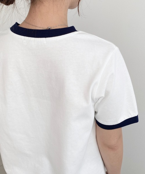 U.S. POLO ASSN.(ユーエスポロアッスン)の「moment+別注【U.S.POLO ASSN.】ワンポイント刺繍リンガー半袖Tシャツ(Tシャツ/カットソー・レディース・オフホワイト/オートミール/ネイビー・M/L)」の9枚目の写真