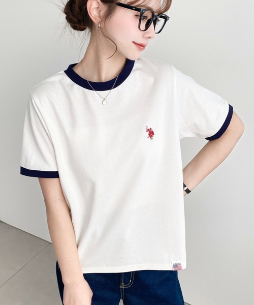 U.S. POLO ASSN.(ユーエスポロアッスン)の「moment+別注【U.S.POLO ASSN.】ワンポイント刺繍リンガー半袖Tシャツ(Tシャツ/カットソー・レディース・オフホワイト/オートミール/ネイビー・M/L)」の16枚目の写真