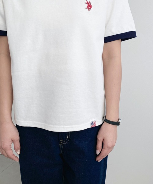 U.S. POLO ASSN.(ユーエスポロアッスン)の「moment+別注【U.S.POLO ASSN.】ワンポイント刺繍リンガー半袖Tシャツ(Tシャツ/カットソー・レディース・オフホワイト/オートミール/ネイビー・M/L)」の7枚目の写真