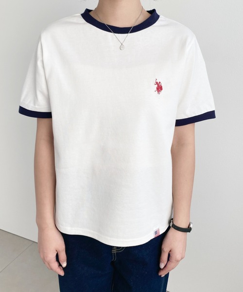 U.S. POLO ASSN.(ユーエスポロアッスン)の「moment+別注【U.S.POLO ASSN.】ワンポイント刺繍リンガー半袖Tシャツ(Tシャツ/カットソー・レディース・オフホワイト/オートミール/ネイビー・M/L)」の12枚目の写真