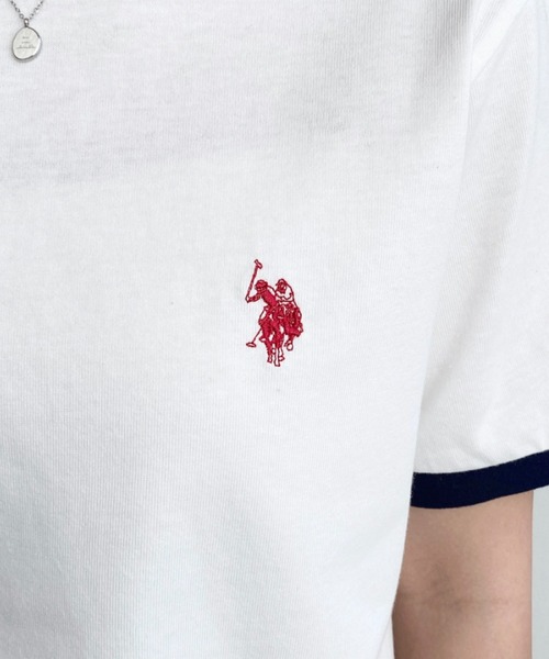 U.S. POLO ASSN.(ユーエスポロアッスン)の「moment+別注【U.S.POLO ASSN.】ワンポイント刺繍リンガー半袖Tシャツ(Tシャツ/カットソー・レディース・オフホワイト/オートミール/ネイビー・M/L)」の10枚目の写真