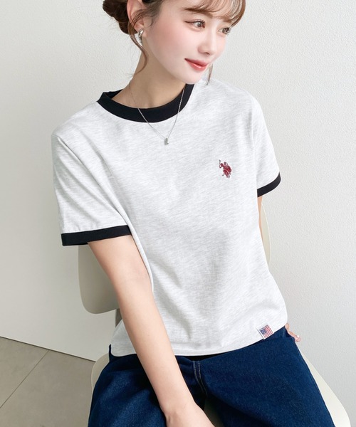 U.S. POLO ASSN.(ユーエスポロアッスン)の「moment+別注【U.S.POLO ASSN.】ワンポイント刺繍リンガー半袖Tシャツ(Tシャツ/カットソー・レディース・オフホワイト/オートミール/ネイビー・M/L)」の22枚目の写真
