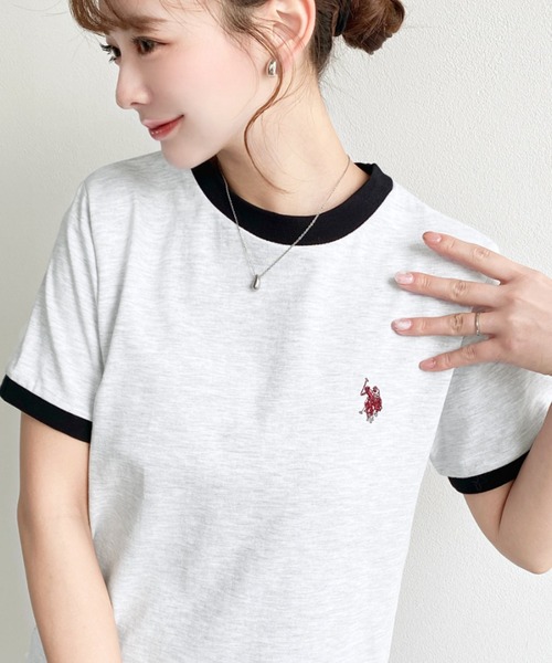 U.S. POLO ASSN.(ユーエスポロアッスン)の「moment+別注【U.S.POLO ASSN.】ワンポイント刺繍リンガー半袖Tシャツ(Tシャツ/カットソー・レディース・オフホワイト/オートミール/ネイビー・M/L)」の21枚目の写真