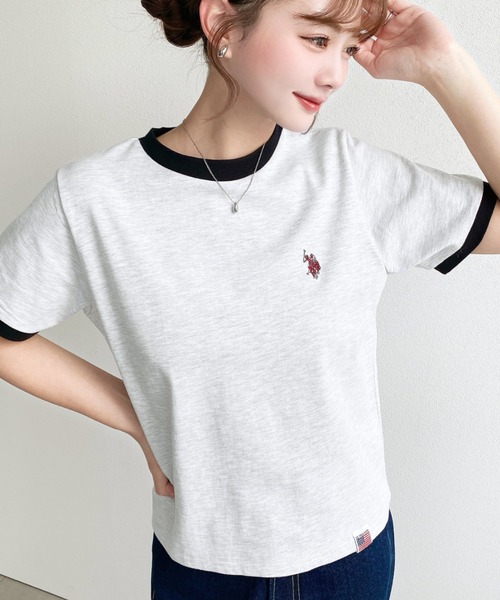 U.S. POLO ASSN.(ユーエスポロアッスン)の「moment+別注【U.S.POLO ASSN.】ワンポイント刺繍リンガー半袖Tシャツ(Tシャツ/カットソー・レディース・オフホワイト/オートミール/ネイビー・M/L)」の19枚目の写真