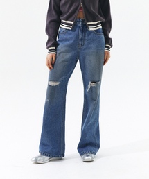 DESTROYED OIL WASHING PANTS WASHED BLUE