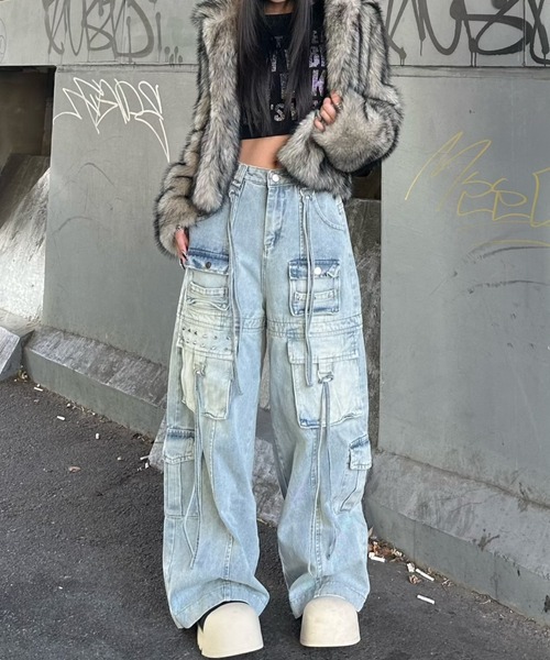 KsG（ケーエスジー）の「マルチポケットルーズカーゴデニム（カーゴパンツ・レディース・ブラック/ブルー・SMALL/MEDIUM/LARGE/X-LARGE）」の6枚目の写真