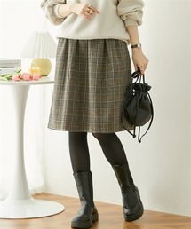 nissen | 【新色追加】お腹すっぽりウエストリブチェックスカート（丈調整可能）(スカート)