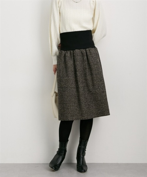 nissen（ニッセン）の「【新色追加】お腹すっぽりウエストリブチェックスカート（丈調整可能）（スカート・レディース・ブラウン系その他3/ブラウン系その他2/ブラック系その他・S/M/L/LL）」の9枚目の写真