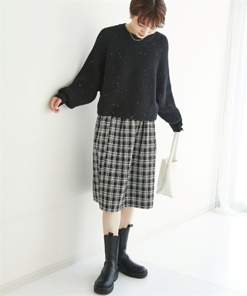 nissen（ニッセン）の「【新色追加】お腹すっぽりウエストリブチェックスカート（丈調整可能）（スカート・レディース・ブラウン系その他3/ブラウン系その他2/ブラック系その他・S/M/L/LL）」の11枚目の写真