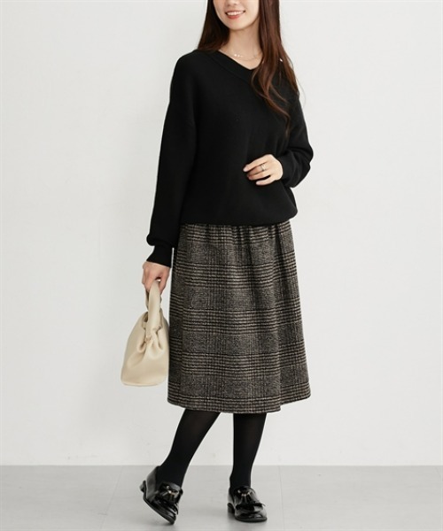 nissen（ニッセン）の「【新色追加】お腹すっぽりウエストリブチェックスカート（丈調整可能）（スカート・レディース・ブラウン系その他3/ブラウン系その他2/ブラック系その他・S/M/L/LL）」の19枚目の写真