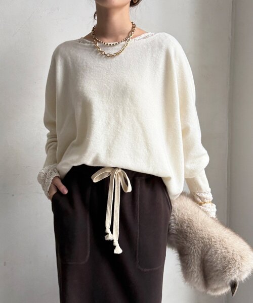 DouDou(ドゥドゥ)の「メリノウール100%ボートネック(ニット/セーター・レディース・ベージュ/オフホワイト/グレー/ブルー・FREE)」の12枚目の写真