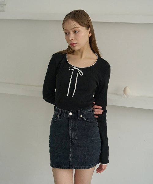 5OML(オーオーエムエル)の「レースパンチングリボンロングスリーブ(メランジェグレー)(Tシャツ/カットソー・レディース・グレー・LARGE/MEDIUM)」の6枚目の写真