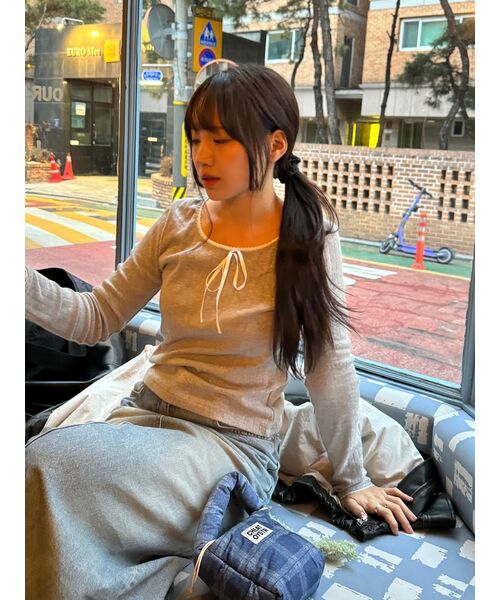 5OML(オーオーエムエル)の「レースパンチングリボンロングスリーブ(メランジェグレー)(Tシャツ/カットソー・レディース・グレー・LARGE/MEDIUM)」の8枚目の写真