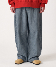 GOLDEN SNSHINE（ゴールデン サンシャイン）の「Stripe curved denim wide pants_Blue（デニムパンツ）」