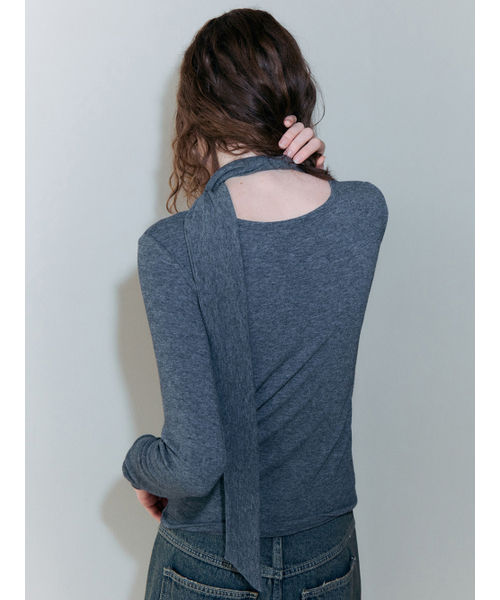 ETMON（エトモン）の「2-Way Tie T-Shirt, Charcoal（Tシャツ/カットソー・レディース・その他・F）」の5枚目の写真