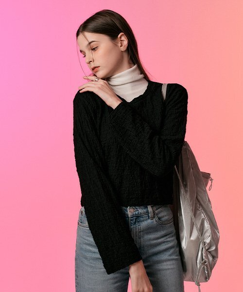 KOLEAT（コレット）の「[クロップver.] 雪の花マモンオーバーサイズ無地長袖Tシャツ [ブラック]（Tシャツ/カットソー・レディース・その他・FREE）」の3枚目の写真
