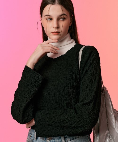 KOLEAT（コレット）の「[クロップver.] 雪の花マモンオーバーサイズ無地長袖Tシャツ [ブラック]（Tシャツ/カットソー・レディース・その他・FREE）」の4枚目の写真