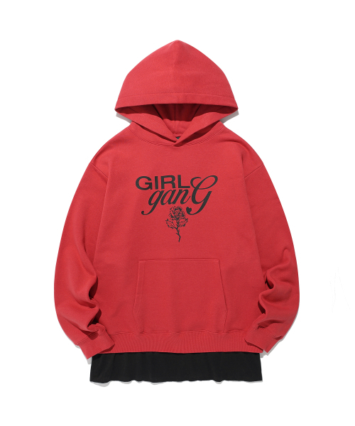 NICE GHOST CLUB(ナイスゴーストクラブ)の「LAYERED DRESS GIRL GANG HOODIE_RED(NG2FFUM404A)(パーカー・レディース・レッド・SMALL/MEDIUM/LARGE)」の1枚目の写真