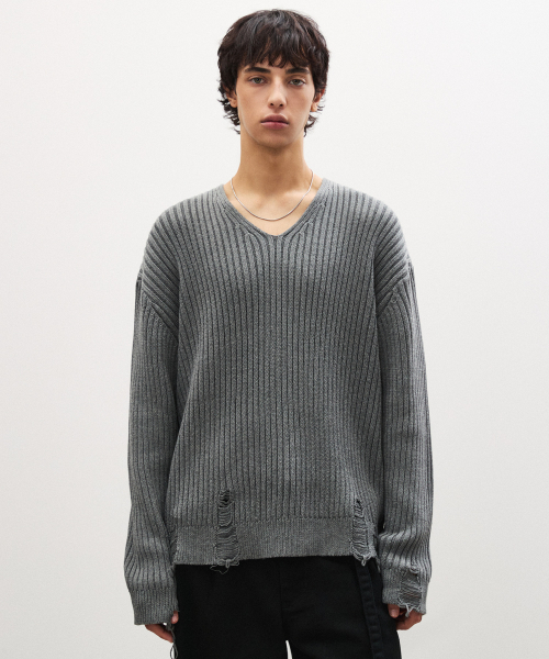 SUARE（スアレ）の「ディトロイト コットン Vネック ニット ブラック（ニット/セーター・メンズ・ブラック・LARGE/MEDIUM）」の3枚目の写真