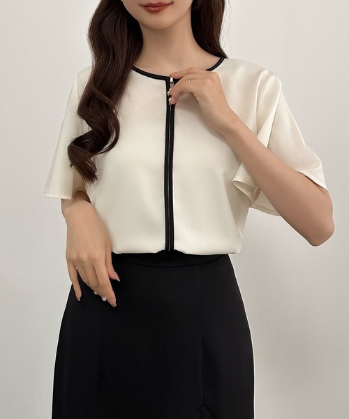 CENEA（セネア）の「バイカラーブラウス（シャツ/ブラウス・レディース・アイボリー/ブラック/ネイビー・SMALL/LARGE/MEDIUM）」の5枚目の写真