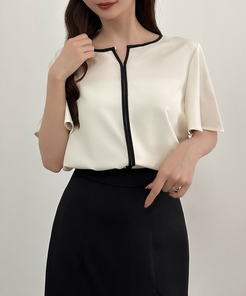 CENEA（セネア）の「バイカラーブラウス（シャツ/ブラウス・レディース・アイボリー/ブラック/ネイビー・SMALL/LARGE/MEDIUM）」の7枚目の写真