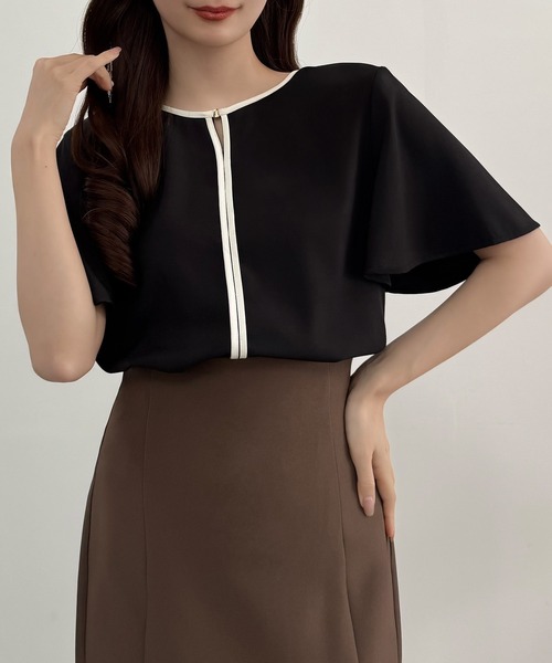 CENEA（セネア）の「バイカラーブラウス（シャツ/ブラウス・レディース・アイボリー/ブラック/ネイビー・SMALL/LARGE/MEDIUM）」の9枚目の写真