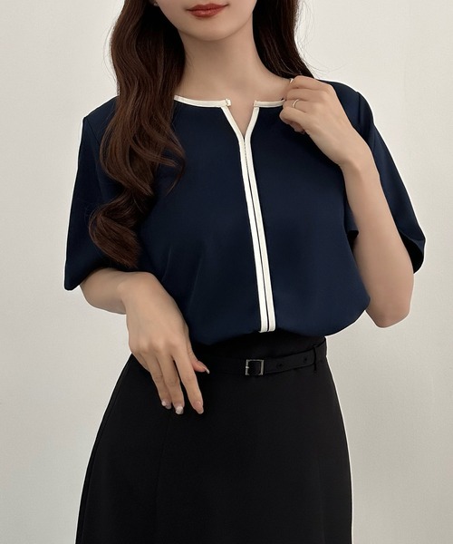 CENEA（セネア）の「バイカラーブラウス（シャツ/ブラウス・レディース・アイボリー/ブラック/ネイビー・SMALL/LARGE/MEDIUM）」の18枚目の写真