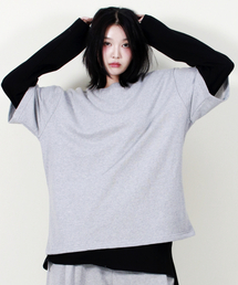 LAYERED SLEEVE BOXY FIT CREW NECK T-SHIRT GREY
