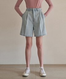 ピンタックハーフデニムパンツ