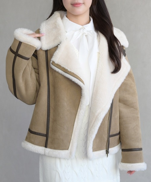 31 Sons de mode（トランテアン　ソン　ドゥ　モード）の「ムートンファーライダースジャケット（ライダースジャケット・レディース・ブラウン/キャメル・ﾌﾘ-）」の2枚目の写真