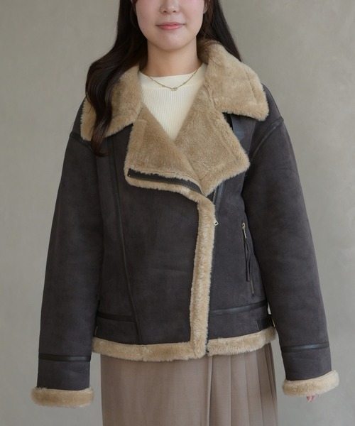 31 Sons de mode（トランテアン　ソン　ドゥ　モード）の「ムートンファーライダースジャケット（ライダースジャケット・レディース・ブラウン/キャメル・ﾌﾘ-）」の13枚目の写真