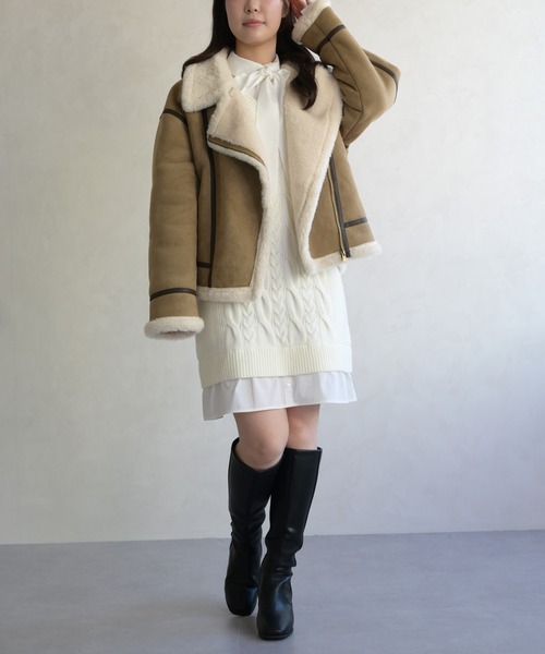 31 Sons de mode（トランテアン　ソン　ドゥ　モード）の「ムートンファーライダースジャケット（ライダースジャケット・レディース・ブラウン/キャメル・ﾌﾘ-）」の18枚目の写真