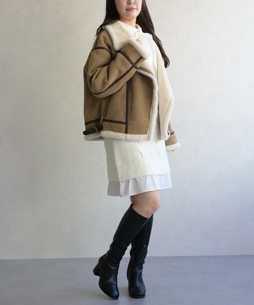 31 Sons de mode（トランテアン　ソン　ドゥ　モード）の「ムートンファーライダースジャケット（ライダースジャケット・レディース・ブラウン/キャメル・ﾌﾘ-）」の19枚目の写真