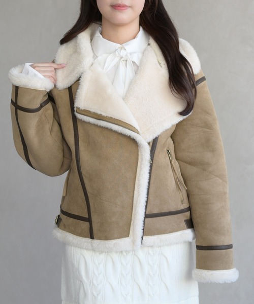 31 Sons de mode（トランテアン　ソン　ドゥ　モード）の「ムートンファーライダースジャケット（ライダースジャケット・レディース・ブラウン/キャメル・ﾌﾘ-）」の7枚目の写真