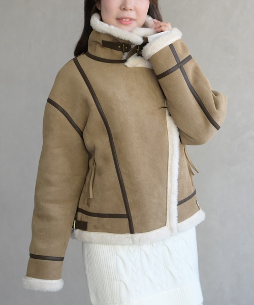 31 Sons de mode（トランテアン　ソン　ドゥ　モード）の「ムートンファーライダースジャケット（ライダースジャケット・レディース・ブラウン/キャメル・ﾌﾘ-）」の10枚目の写真