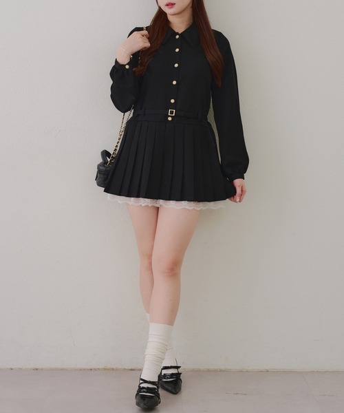 Another Branch olive des olive（アナザーブランチオリーブデオリーブ）の「【2026SS】ベルト付シャツミニワンピース（ワンピース・レディース・チェック/ストライプ/ブラック・FREE）」の2枚目の写真