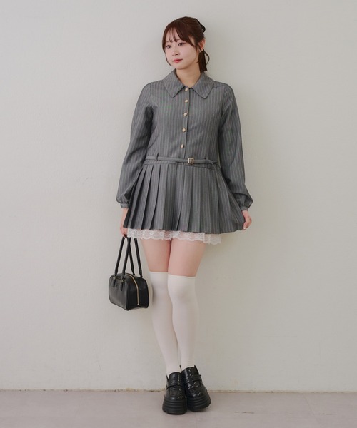 Another Branch olive des olive（アナザーブランチオリーブデオリーブ）の「【2026SS】ベルト付シャツミニワンピース（ワンピース・レディース・チェック/ストライプ/ブラック・FREE）」の19枚目の写真