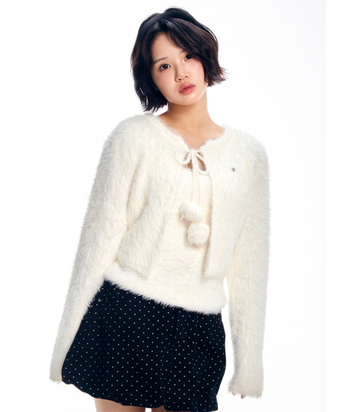 Ribbon Drop Cardigan Set - Ivory