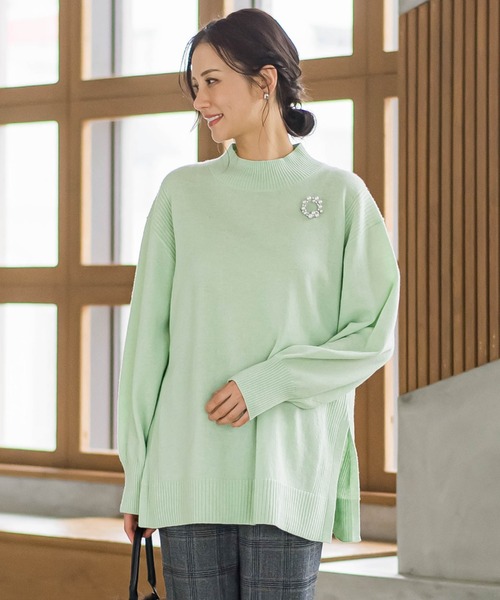LAUTREAMONT（ロートレアモン）の「ファインメリノウールチュニックニット≪洗える≫（ニット/セーター・レディース・ライトグレー/グリーン/ピンク/キャメル・9号）」の3枚目の写真