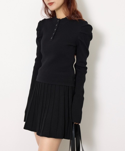 SLY（スライ）の「TUCK SLEEVE FLARE KNIT 2P タックスリーブ フレア ニット ツーピー 冬服 春服（ワンピース・レディース・ライトブルー/ブラック/アイボリー/杢グレー・FREE）」の3枚目の写真