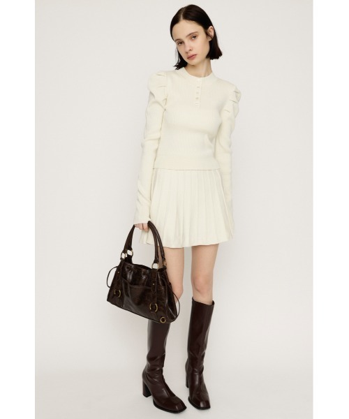 SLY（スライ）の「TUCK SLEEVE FLARE KNIT 2P タックスリーブ フレア ニット ツーピー 冬服 春服（ワンピース・レディース・ライトブルー/ブラック/アイボリー/杢グレー・FREE）」の5枚目の写真