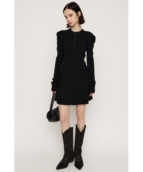 SLY（スライ）の「TUCK SLEEVE FLARE KNIT 2P タックスリーブ フレア ニット ツーピー 冬服 春服（ワンピース・レディース・ライトブルー/ブラック/アイボリー/杢グレー・FREE）」の7枚目の写真