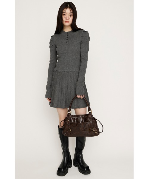 SLY（スライ）の「TUCK SLEEVE FLARE KNIT 2P タックスリーブ フレア ニット ツーピー 冬服 春服（ワンピース・レディース・ライトブルー/ブラック/アイボリー/杢グレー・FREE）」の11枚目の写真