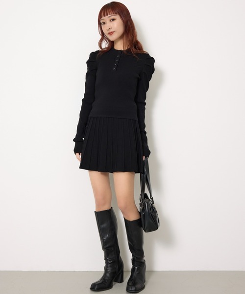 SLY（スライ）の「TUCK SLEEVE FLARE KNIT 2P タックスリーブ フレア ニット ツーピー 冬服 春服（ワンピース・レディース・ライトブルー/ブラック/アイボリー/杢グレー・FREE）」の21枚目の写真