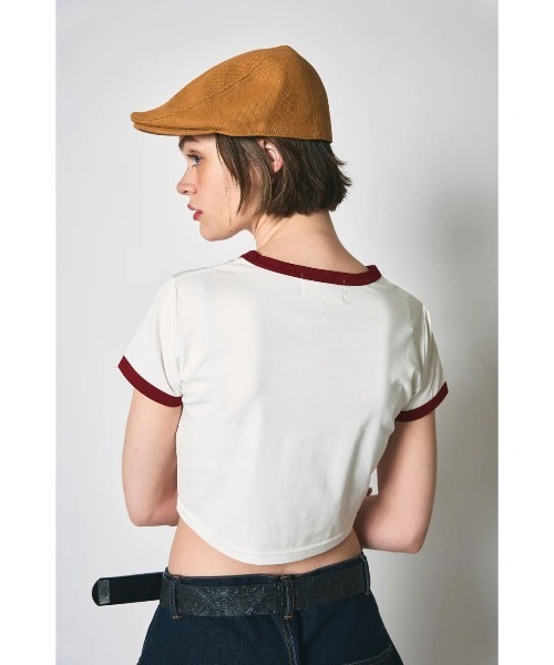CREO STORE(クレオストア)の「【IAMU】Bicolor Mini Tee(Pink)(Tシャツ/カットソー・レディース・ピンク/ホワイト・FREE)」の4枚目の写真