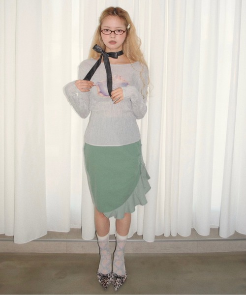 musubore(ムスボレ)の「bi-color frill midi skirt / ミディフリルスカート(スカート・レディース・ブラウン/グリーン・0/1)」の5枚目の写真