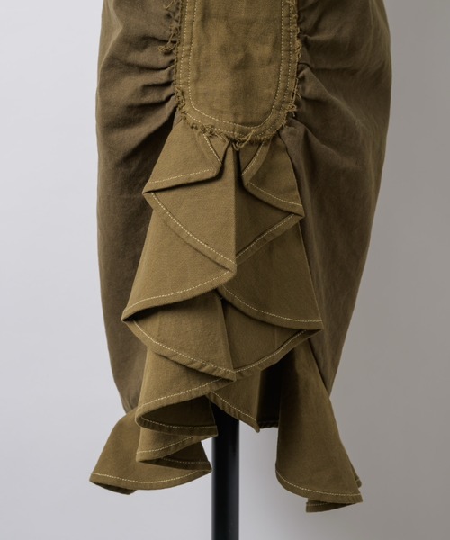 musubore（ムスボレ）の「bi-color frill midi skirt / ミディフリルスカート（スカート・レディース・ブラウン/グリーン・0/1）」の15枚目の写真